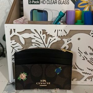 Brown flowered Coach Slim Id/Credit Card Holder